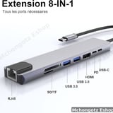 Type C 8 in 1 USB-C Hub Adapter (HDMI, 2 USB, RJ45, PD Charging, 2 USB C, TF/SD) - image 4