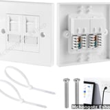 2 Port RJ45 Cat6 Ethernet Network Wall Plate Double Faceplate White - image 1