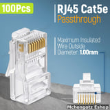 RJ45 Cat5e Pass Through Connectors 100 Pack for UTP Network Cable - image 10