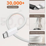 usb c | type c to type c cable 2M 240W white braided fast charging - image 6