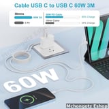 usb c | type c to type c cable 3M white slim braided fast charging - image 4