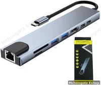 Type C 8 in 1 USB-C Hub Adapter (HDMI, 2 USB, RJ45, PD Charging, 2 USB C, TF/SD)