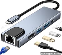 TPYE C 5 in 1 Multiport Hub Adapter (HDMI, RJ45, 2 3.0 USB, USB C )