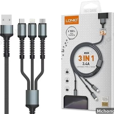 LDNIO 3-in-1 Fast Charging Cable LC93AIO (Lightning/Type-C/Micro, 1.2m)