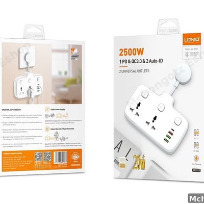 LDNIO SC2413 Power Extension Socket (2 Outlets, USB + 20W Type-C PD)