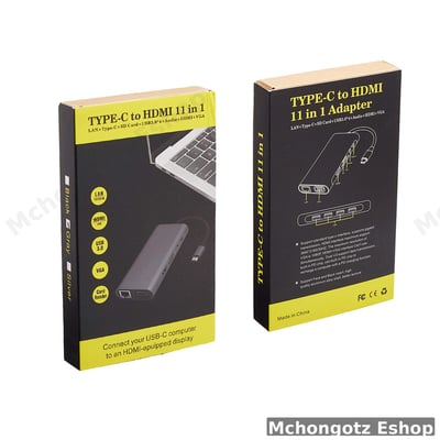 TYPE C 11 in 1 Hub Adapter (HDMI, VGA, LAN, USB 3.0, SD Card, Audio)