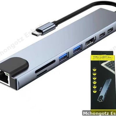 Type C 8 in 1 USB-C Hub Adapter (HDMI, 2 USB, RJ45, PD Charging, 2 USB C, TF/SD)
