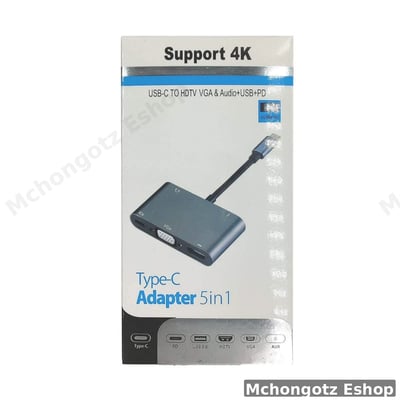 Type C 5 in 1 Multiport Adapter (HDMI 4K, VGA, USB 3.0, Audio, PD Charging)