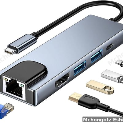 TPYE C 5 in 1 Multiport Hub Adapter (HDMI, RJ45, 2 3.0 USB, USB C )