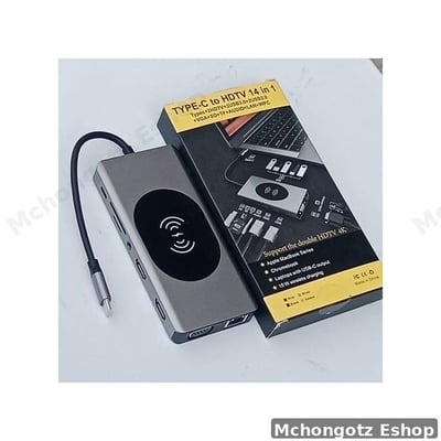 Type C 14 in 1 USB-C Hub Multiport Adapter | 4K HDMI | VGA | Gigabit Ethernet | Wireless Charging Price in Tanzania