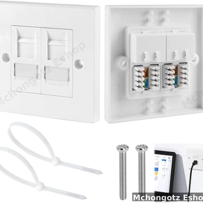 2 Port RJ45 Cat6 Ethernet Network Wall Plate Double Faceplate White