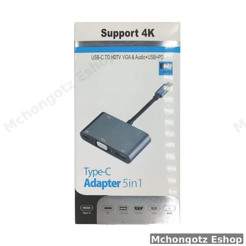 Type C 5 in 1 Multiport Adapter (HDMI 4K, VGA, USB 3.0, Audio, PD Charging)