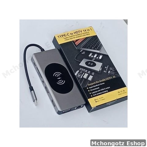 Type C 14 in 1 USB-C Hub Multiport Adapter | 4K HDMI | VGA | Gigabit Ethernet | Wireless Charging Price in Tanzania