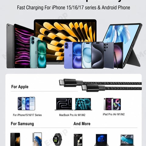 usb c | type c to type c cable 2M 240W black braided fast charging