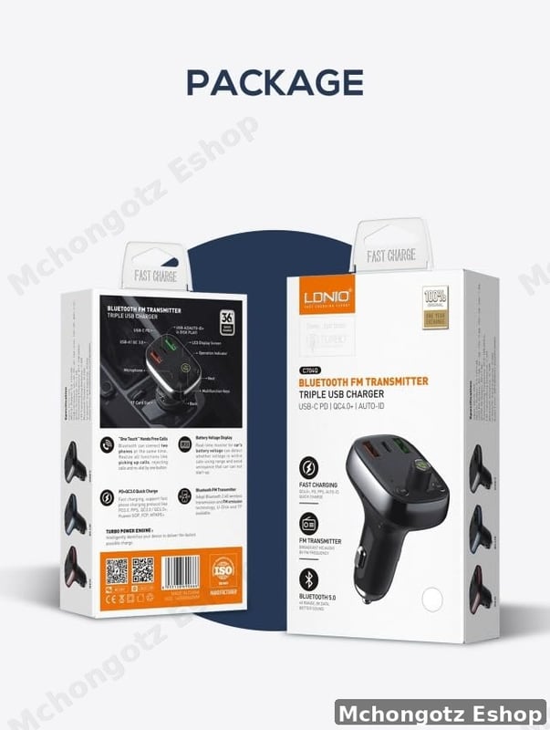 LDNIO C704Q 30W Car Charger FM Transmitter (Bluetooth 5.0, 3 USB, PD QC4+)