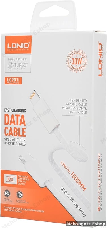 LDNIO USB-C to Lightning Fast Charging Cable LC901I (30W PD, 1M)