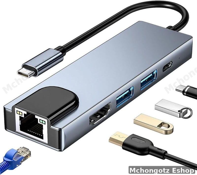 TPYE C 5 in 1 Multiport Hub Adapter (HDMI, RJ45, 2 3.0 USB, USB C )