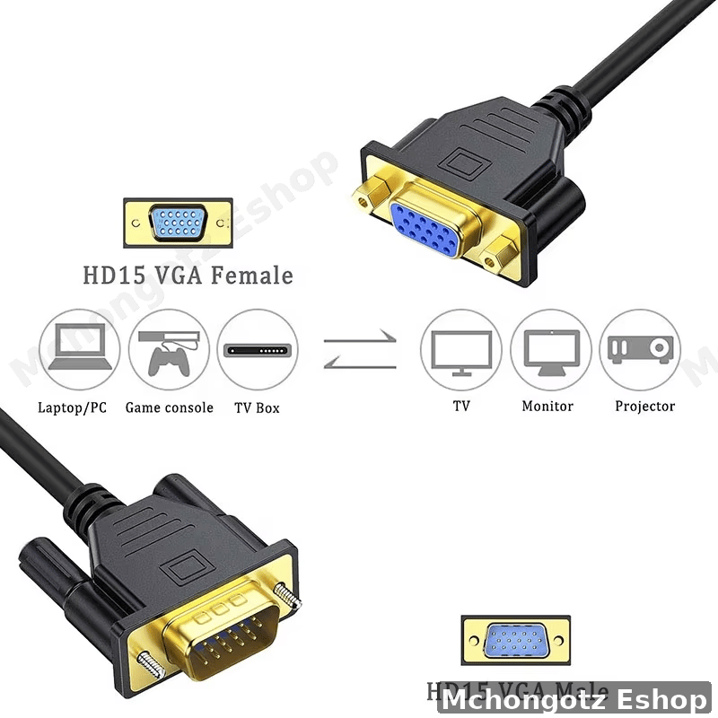 VGA Male to Female Connector 3+9 Pin | VGA Display Adapter Price in Tanzania