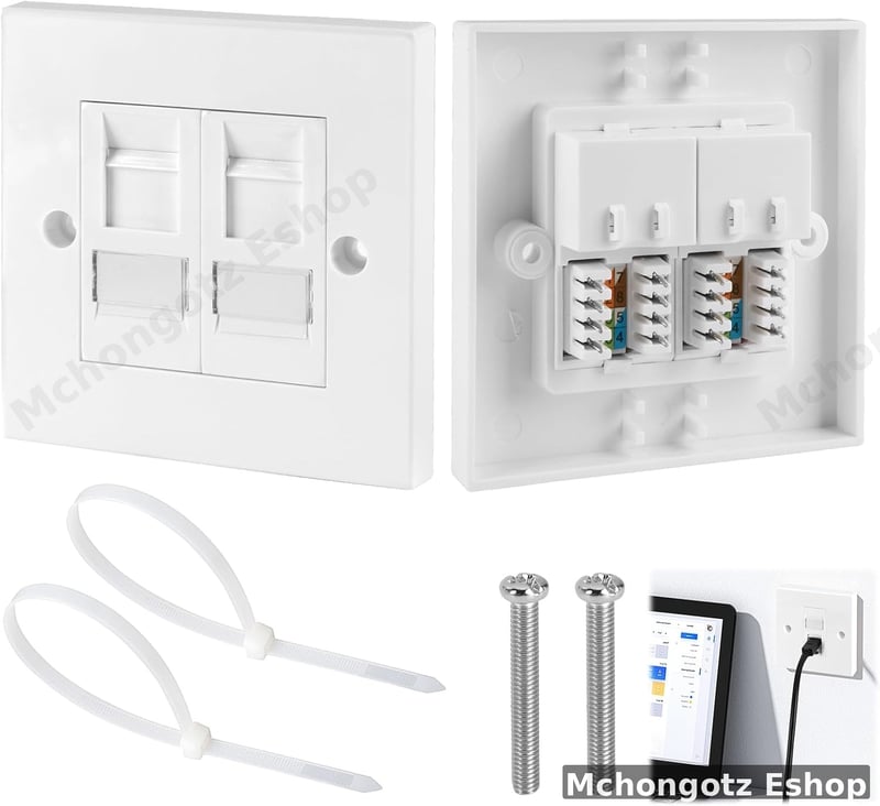 2 Port RJ45 Cat6 Ethernet Network Wall Plate Double Faceplate White
