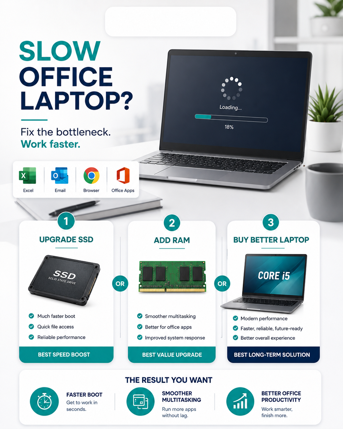 Laptop Slow at Work? 5 Signs You Need SSD, RAM or a Better Office Laptop