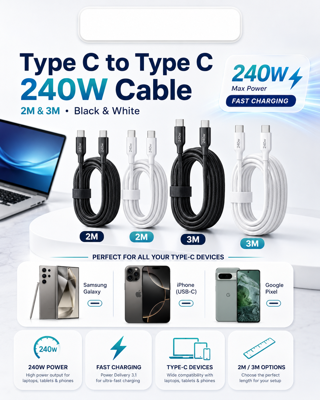 Type C to Type C 240W Cable in Tanzania: Best Cable for MacBook, Laptop Chargers and Type-C Phones