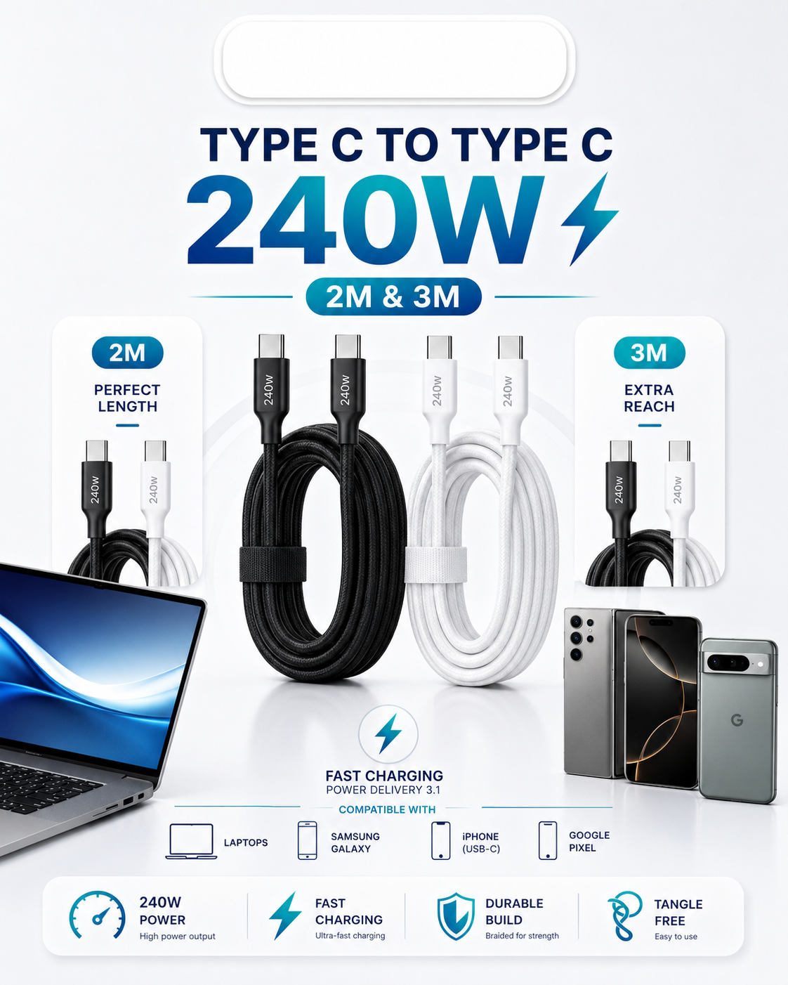 Type C to Type C 240W Cable in Tanzania: Best Cable for MacBook, Laptop Chargers and Type-C Phones