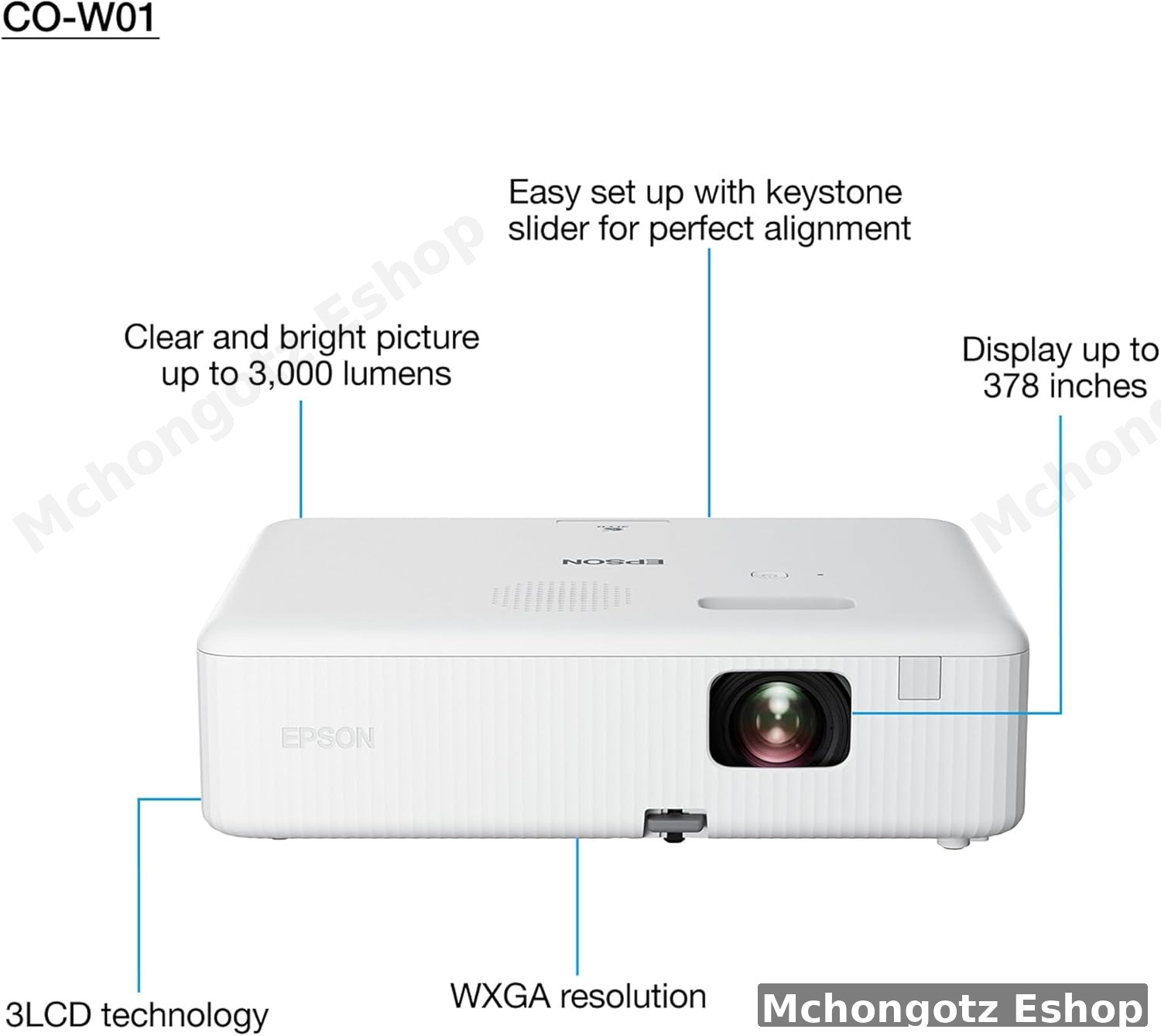 Epson CO-W01 Projector | 3000 Lumens | WXGA HD Projector Price in Tanzania