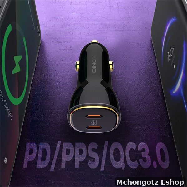 LDNIO 60W Dual USB-C Fast Car Charger C104 (PD + PPS, 30W + 30W)
