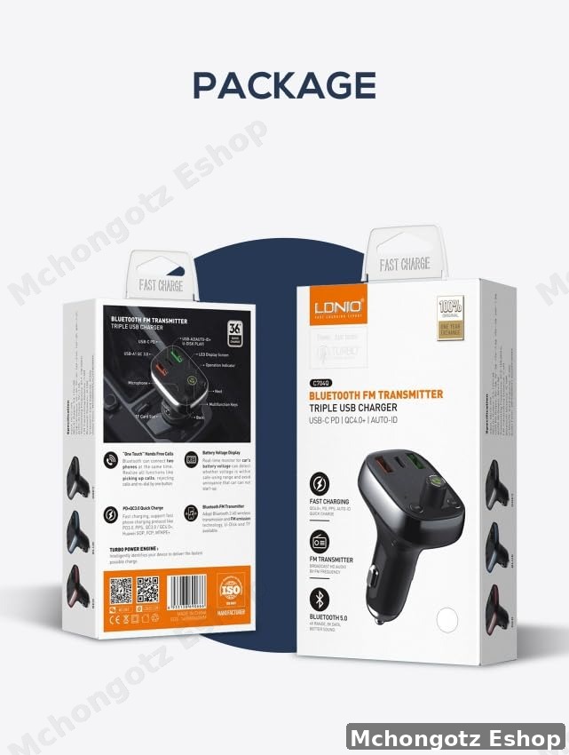LDNIO C704Q 30W Car Charger FM Transmitter (Bluetooth 5.0, 3 USB, PD QC4+)