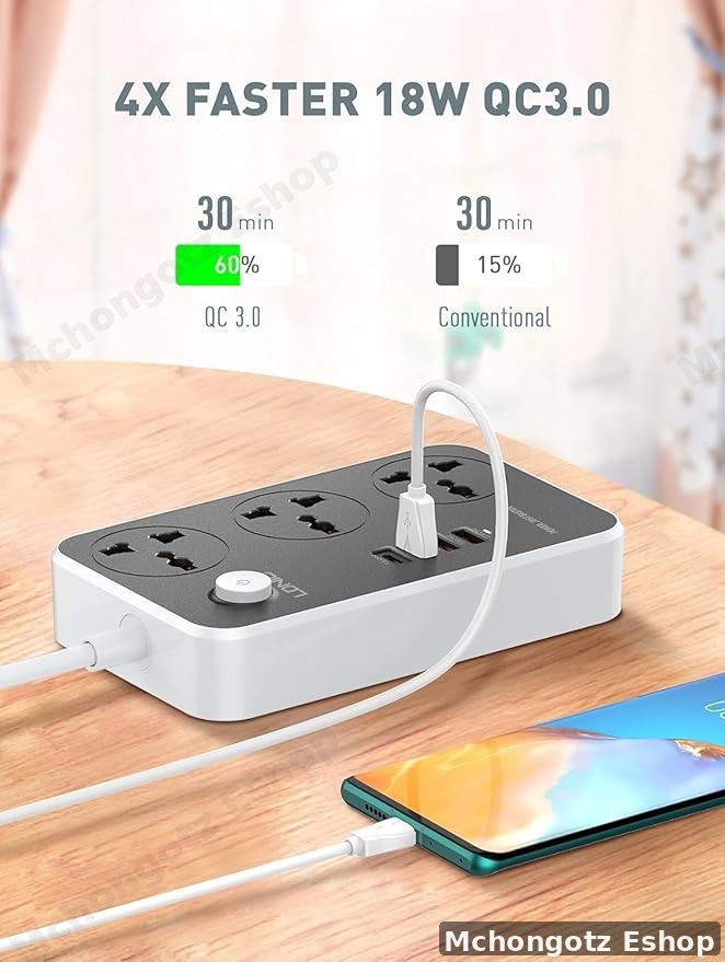 LDNIO Power Extension Socket (2500W, 3 Outlets, 3 USB QC3.0 + 20W Type-C PD)