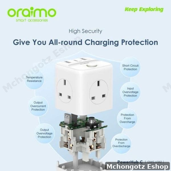 Oraimo PowerHub C 6-in-1 Power Expansion Cube (OWS-U342, 3 AC + USB + Type-C)