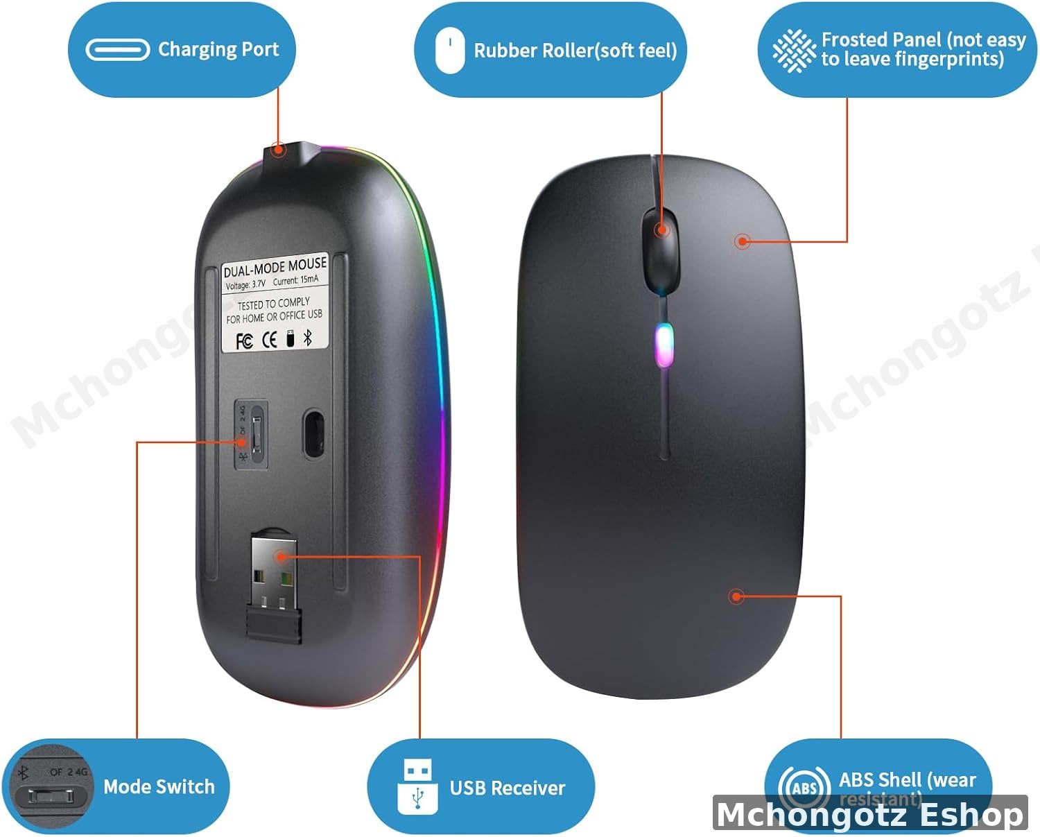 Wireless Bluetooth Rechargeable LED Mouse (Dual Mode)