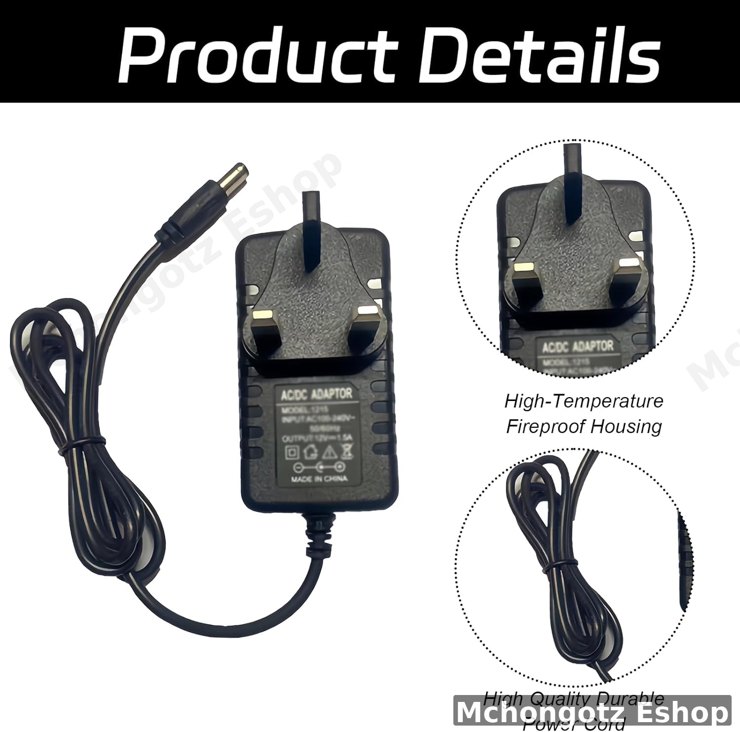 12V 2A Universal Power Adapter (5.5mm x 2.1mm DC Plug)