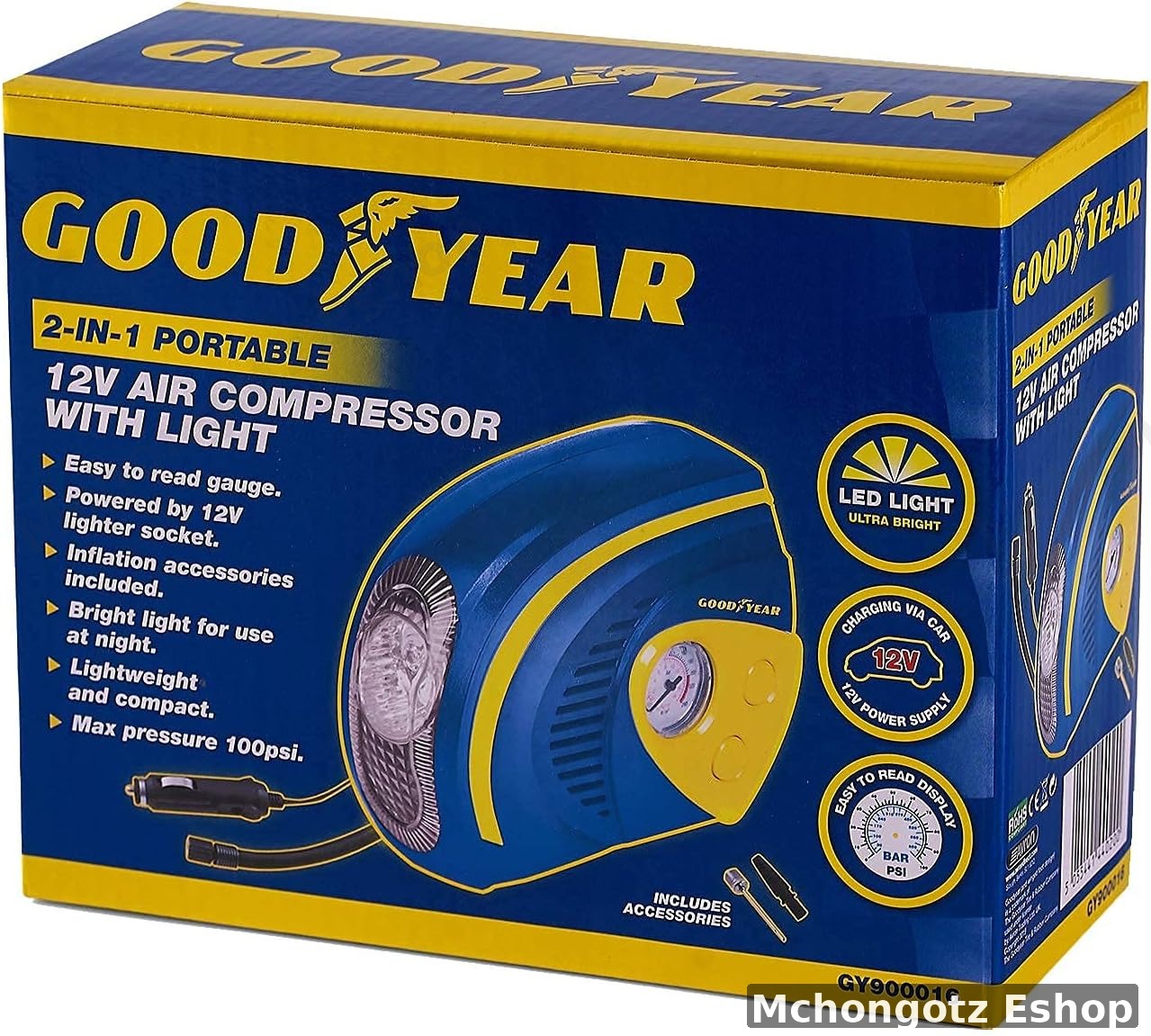 12V AIR COMPRESSOR WITH LIGTH | Goodyear 12V Car Tyre Inflator Air Compressor with LED Light - image 2