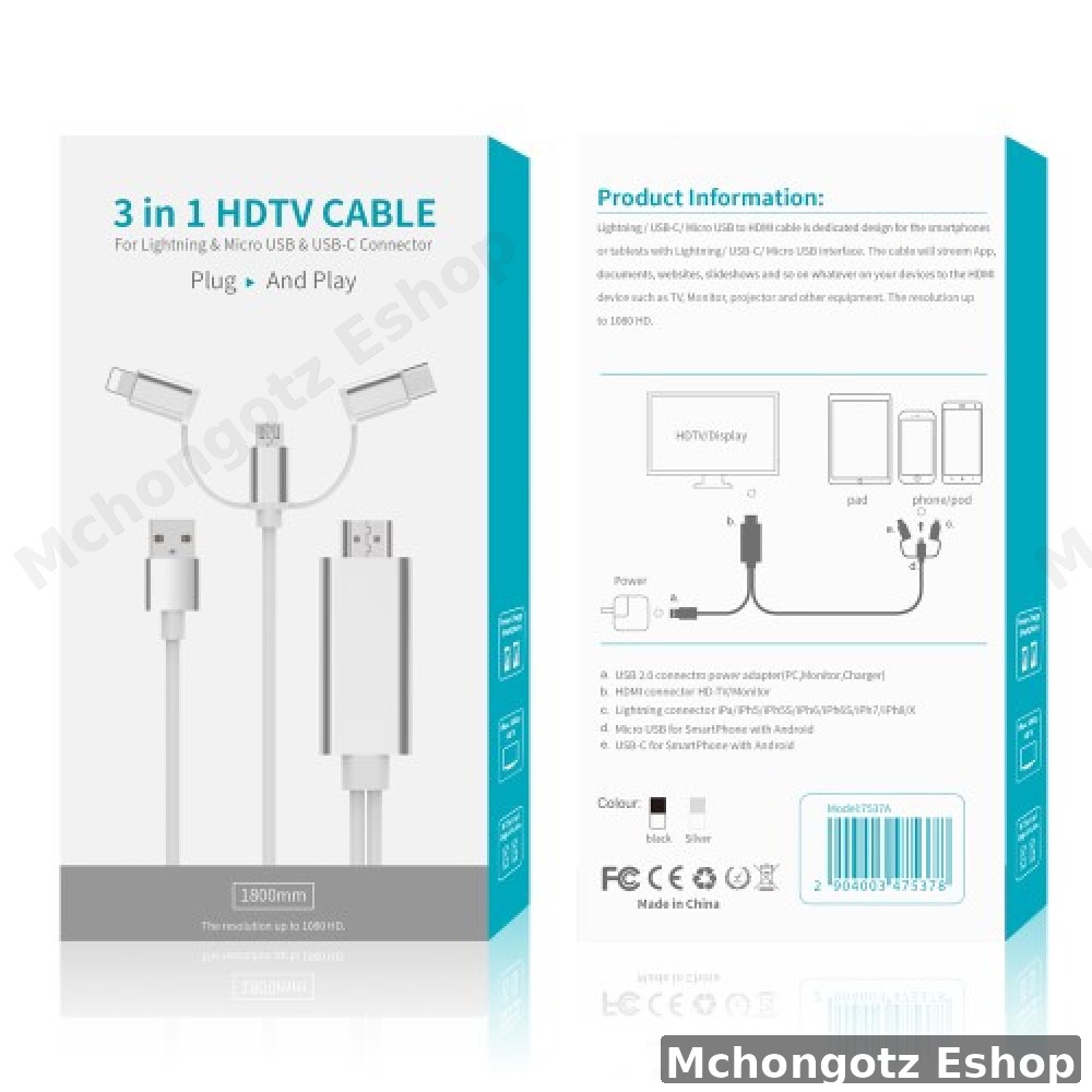 3-in-1 Phone to HDMI Cable (Lightning / Type-C / Micro USB)
