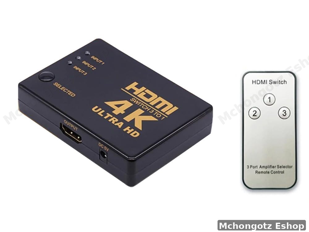 3-Port HDMI Switch Splitter with Remote (4K Ultra HD)