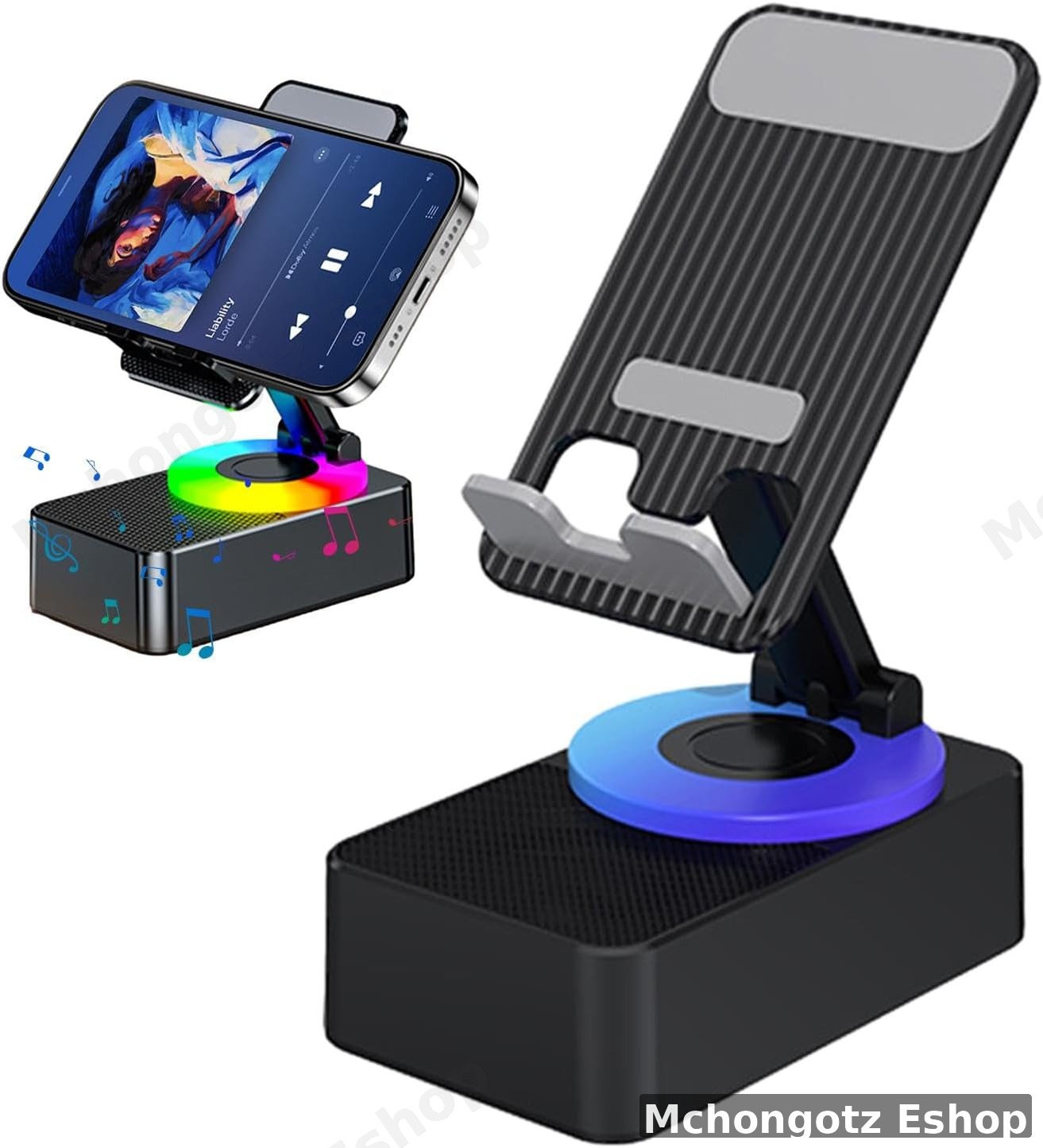 4-in-1 Mobile Phone Holder with Wireless Speaker (360° Rotation)