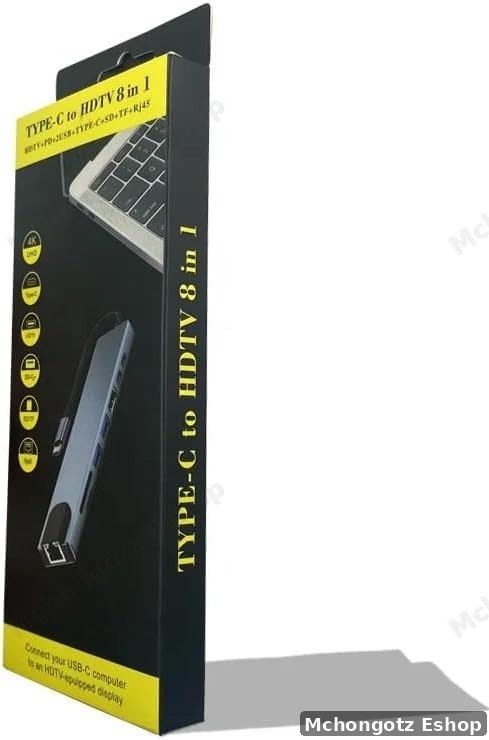 8-in-1 USB-C Hub Adapter (HDMI, 2 USB, RJ45, PD Charging, 2 USB C, TF/SD)