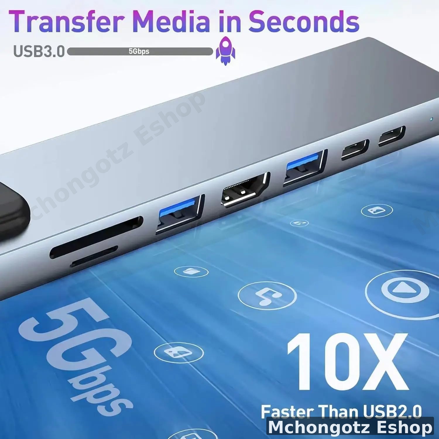 8-in-1 USB-C Hub Adapter (HDMI, 2 USB, RJ45, PD Charging, 2 USB C, TF/SD)