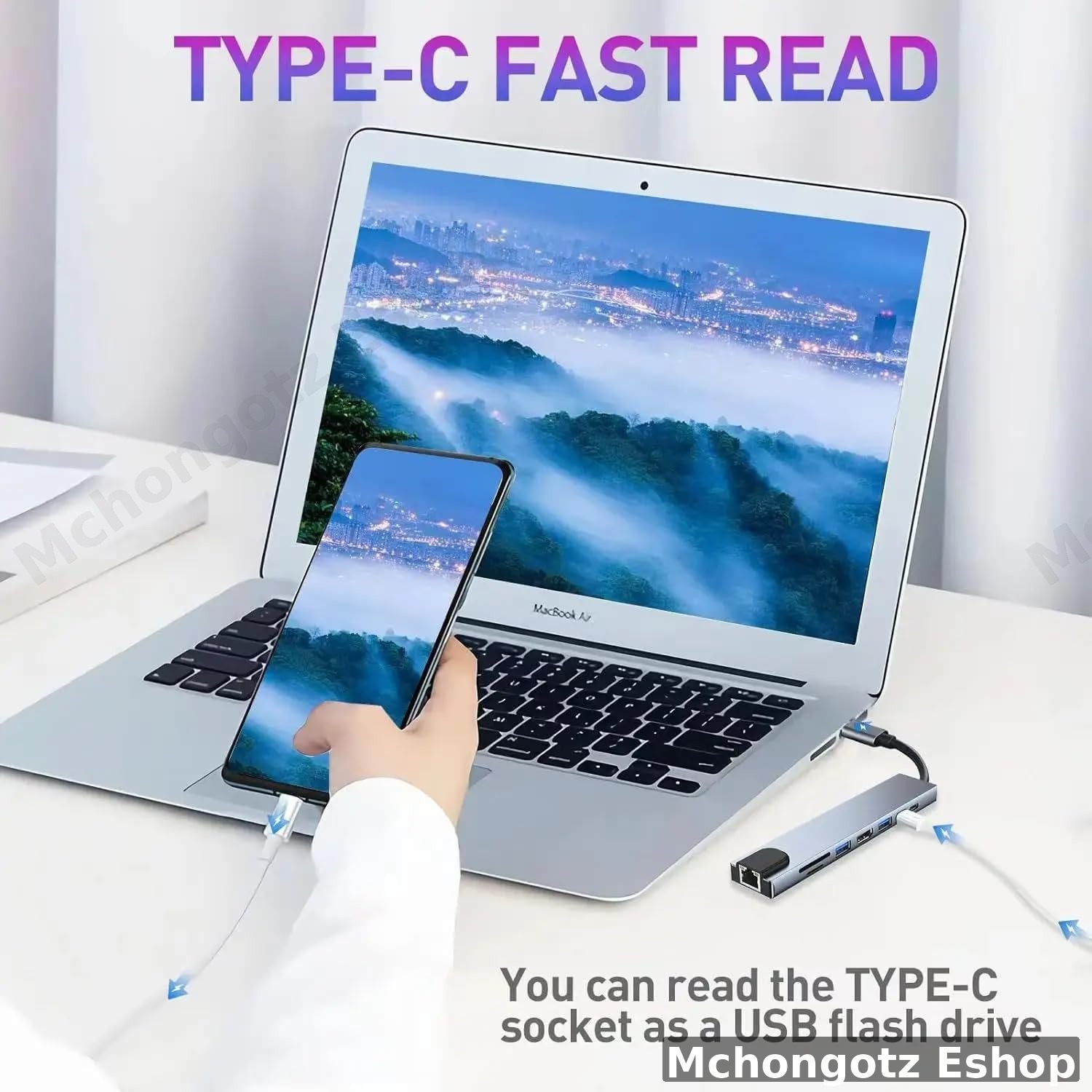 8-in-1 USB-C Hub Adapter (HDMI, 2 USB, RJ45, PD Charging, 2 USB C, TF/SD)