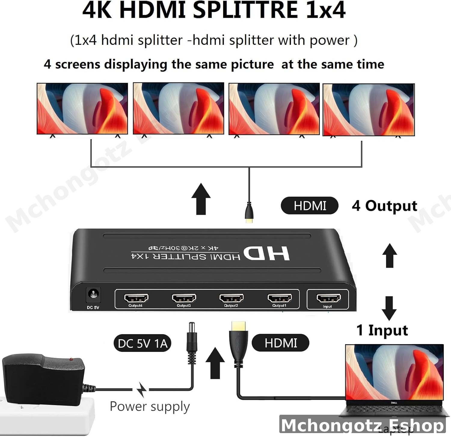 HDMI 4K 1x4 Splitter (1 Input to 4 Output)
