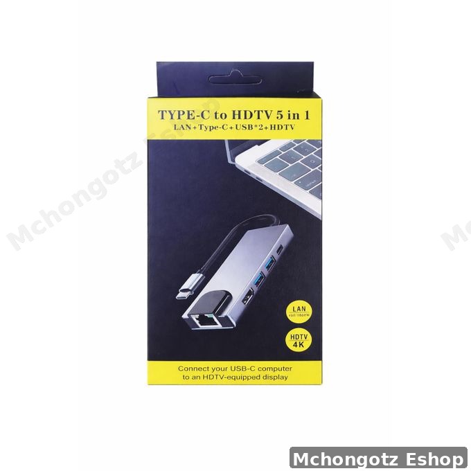 TPYE C 5 in 1 Multiport Hub Adapter (HDMI, RJ45, 2 3.0 USB, USB C )