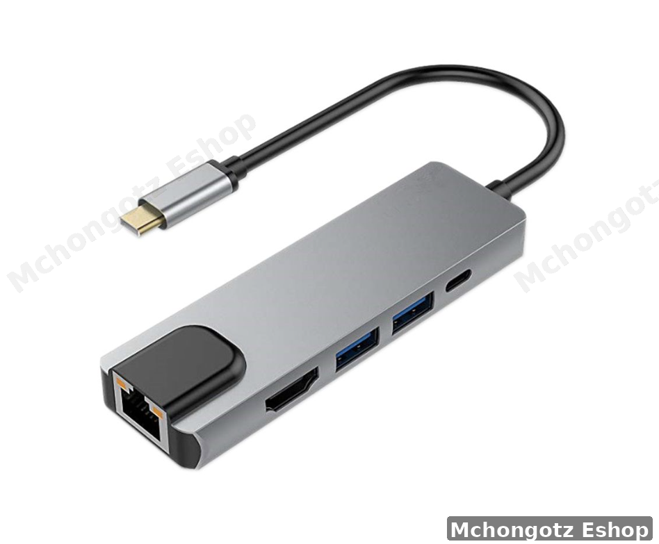 TPYE C 5 in 1 Multiport Hub Adapter (HDMI, RJ45, 2 3.0 USB, USB C )
