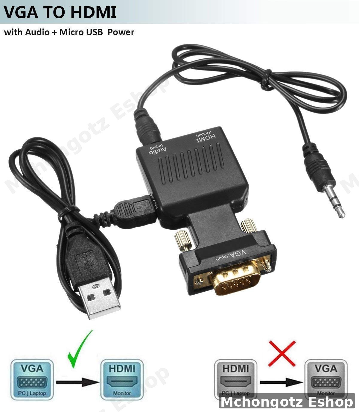 VGA to HDMI Adapter with Audio Output (1080P)