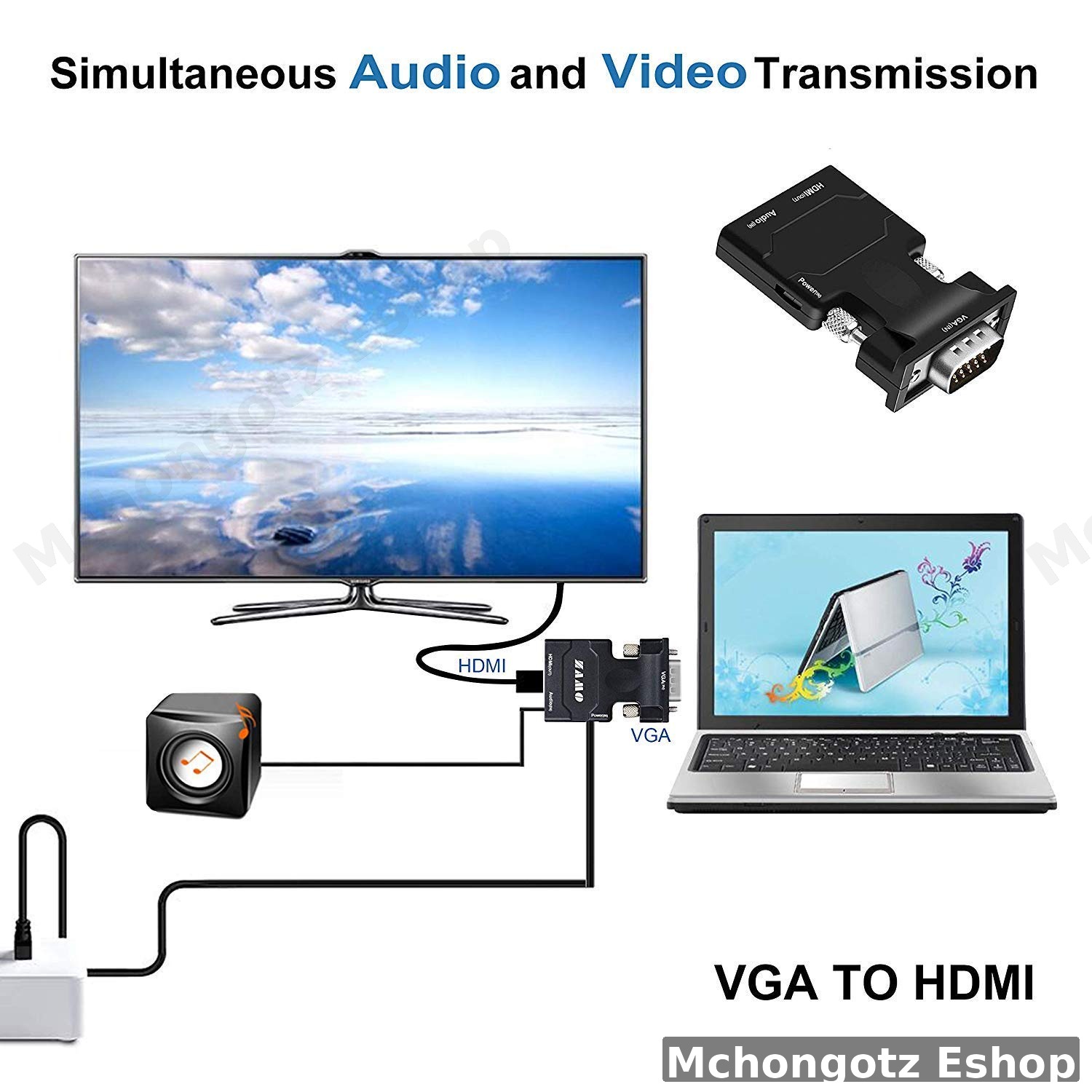 VGA to HDMI Adapter with Audio Output (1080P)