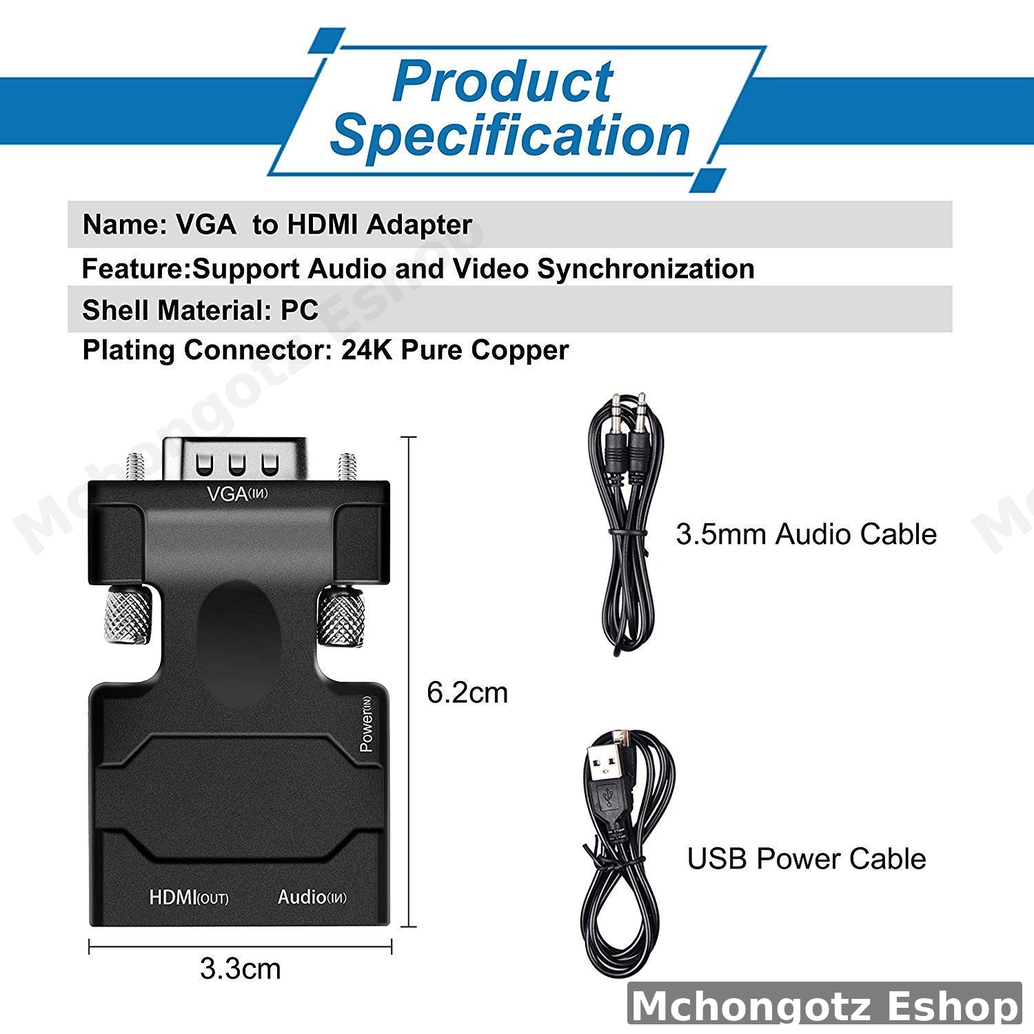 VGA to HDMI Adapter with Audio Output (1080P)