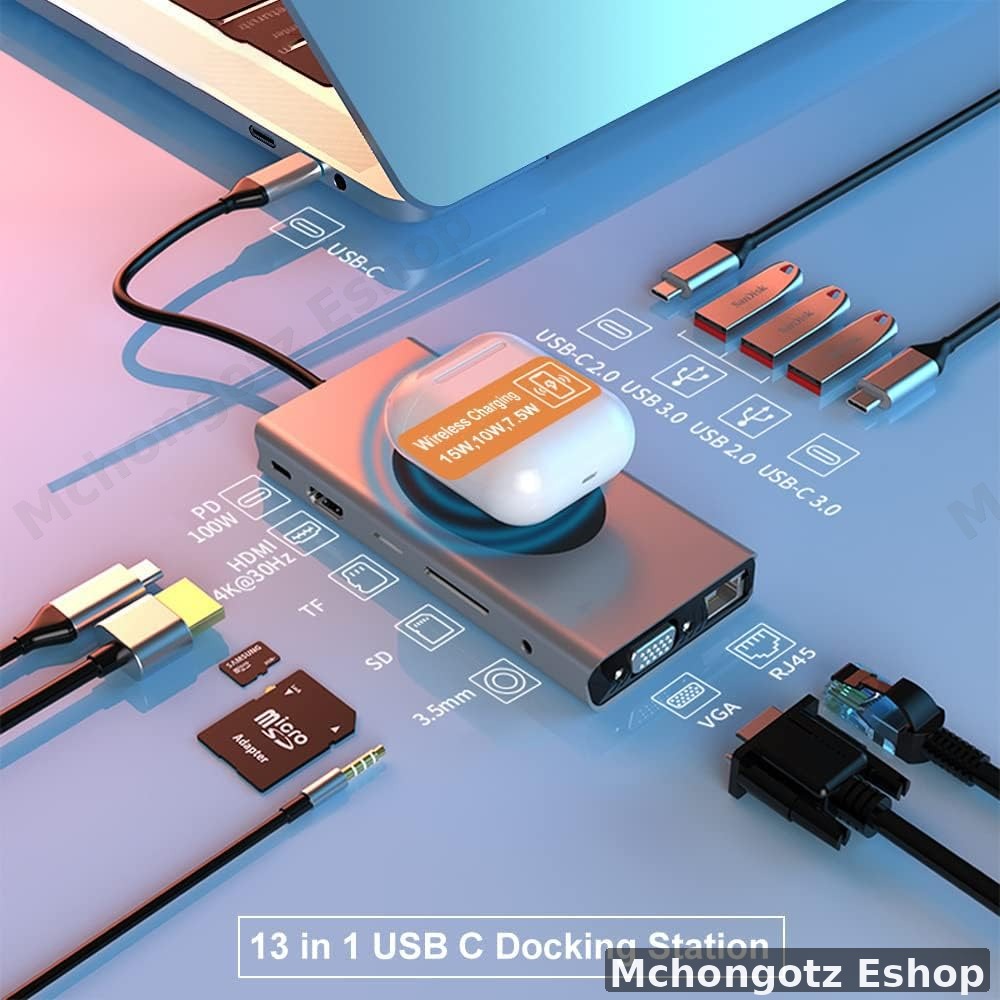 13-in-1 USB-C Hub Multiport Adapter | 4K HDMI | VGA | Ethernet | Wireless Charging Price in Tanzania - image 6