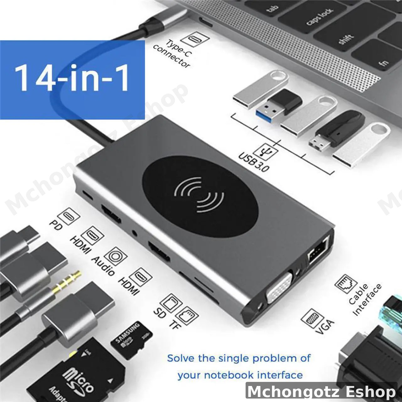 14-in-1 USB-C Hub Multiport Adapter | 4K HDMI | VGA | Gigabit Ethernet | Wireless Charging Price in Tanzania