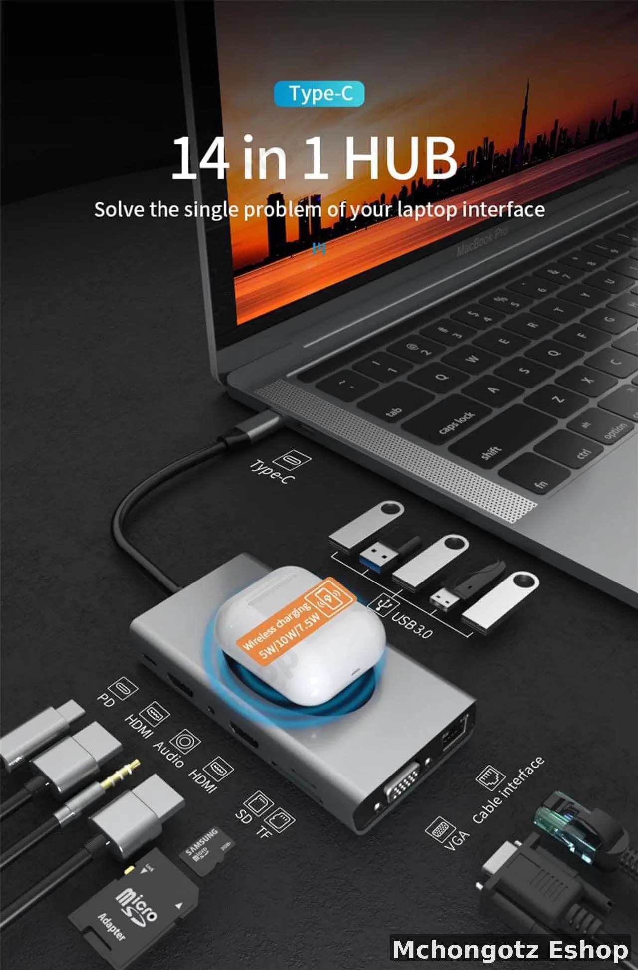 14-in-1 USB-C Hub Multiport Adapter | 4K HDMI | VGA | Gigabit Ethernet | Wireless Charging Price in Tanzania - image 4