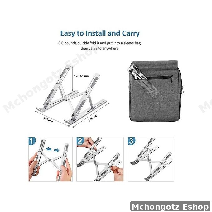 Adjustable Aluminum Laptop Stand with Storage Bag (10–15.6 Inch, Silver) - image 4